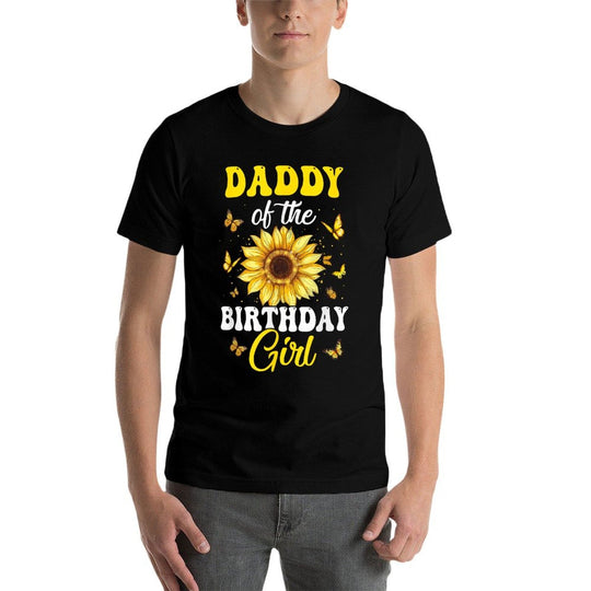 Daddy Of The Birthday Girl Sunflower Party Family Matching  Ribbed Collar T-Shirt