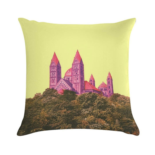 Speyer Cathedral, Elegant City View, Romanesque Architecture, Nostalgic Soft Short Plush Fabric Throw Pillow