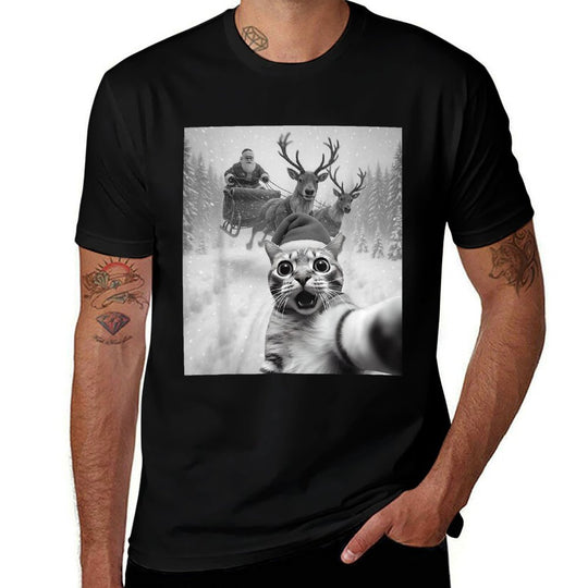 Funny Cat Selfie Santa Merry Christmas Xmas Pajamas Holiday  Odor-resistant T-Shirt