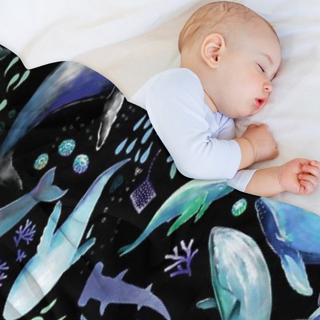 Ocean Diving with Whales at Night - Remix Comfort Throw Blanket