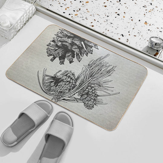 Long Pole Pine Vintage Plate  Repositionable Bath Mat