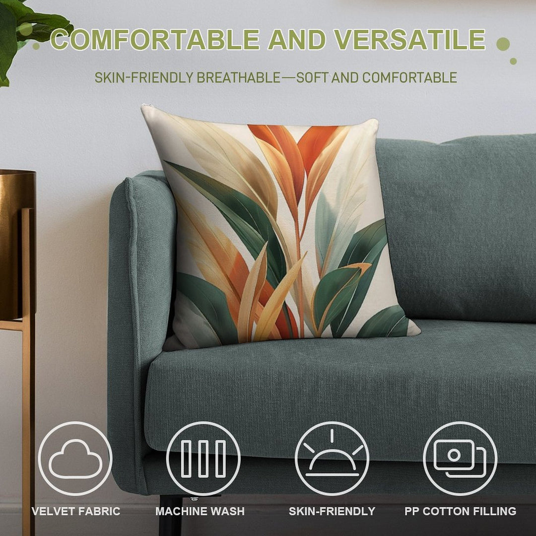 Boho Leaves Wall Art, Orange And Green Soft Multiple Sizes Throw Pillow