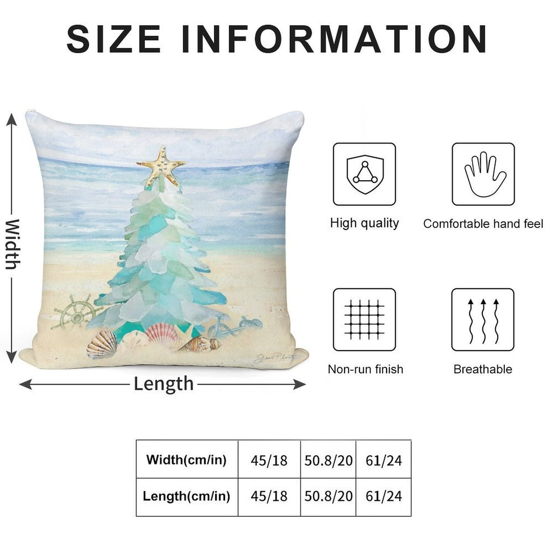 Coastal Seaglass Christmas Tree B Soft Warmth Comfort Throw Pillow