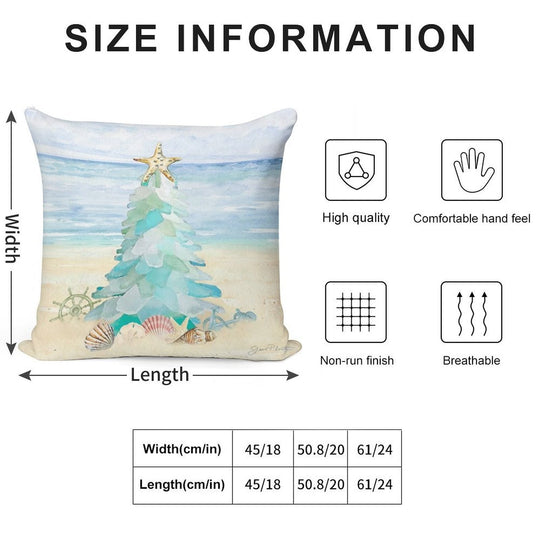 Coastal Seaglass Christmas Tree B Soft Warmth Comfort Throw Pillow