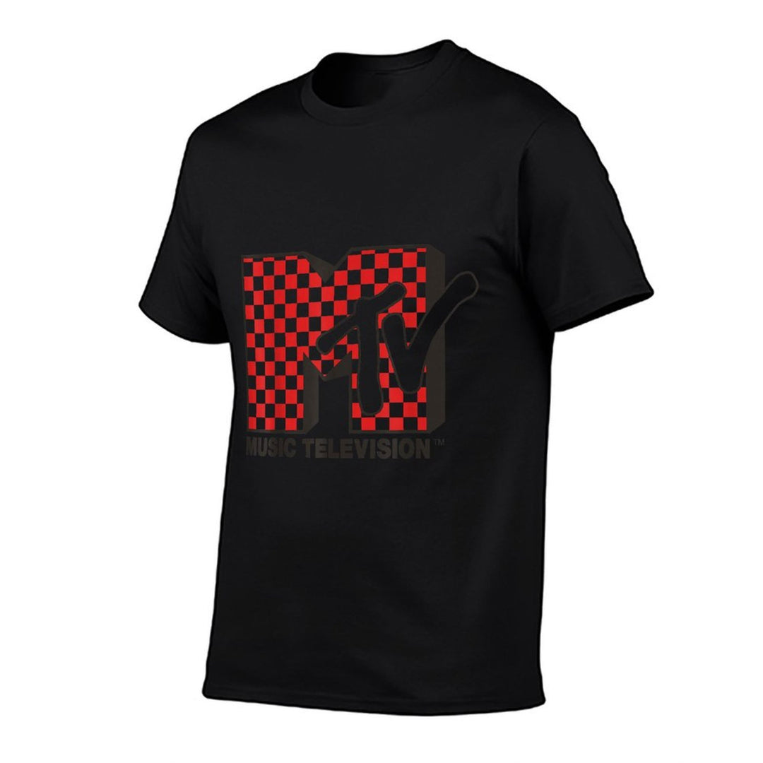 MTV Logo With Red Checkered Print  Summer-ready Fabric T-Shirt