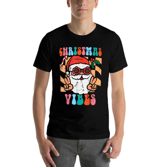 Groovy Santa Peace Christmas Vibes Retro Xmas Men Women Kids  Breathable T-Shirt