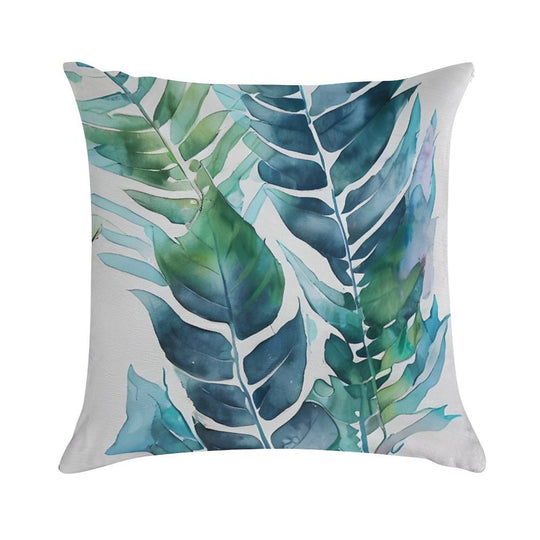 Tropical Blue Green Paradise Watercolor Leaves Soft Style Accent Throw Pillow