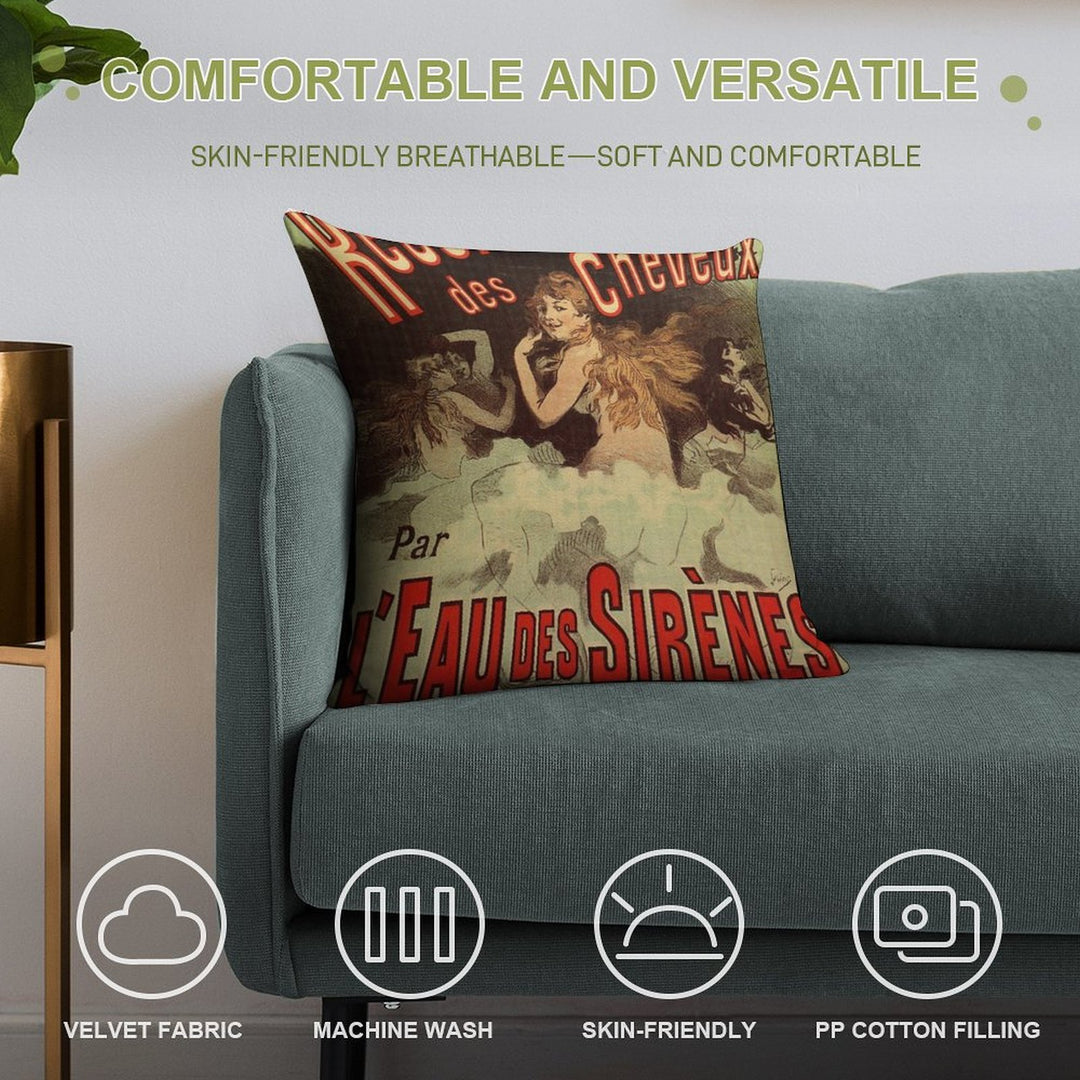 Vintage 1890s Mermaid French Hair Dye Ad by Cheret Soft Bedroom Essential Throw Pillow