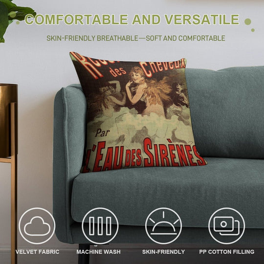 Vintage 1890s Mermaid French Hair Dye Ad by Cheret Soft Bedroom Essential Throw Pillow