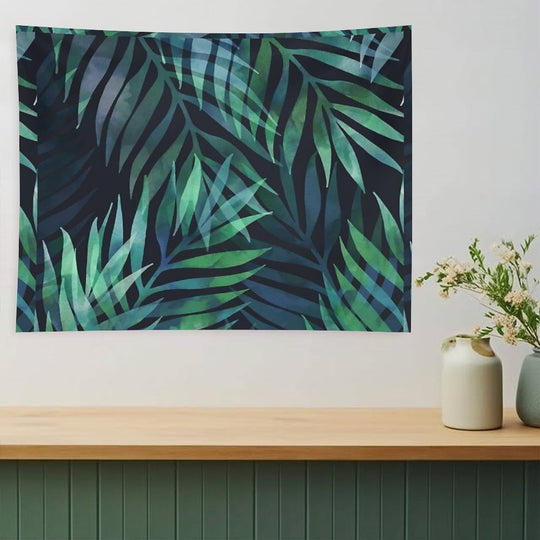 Dark Green Palms Leaves Pattern Tapestry