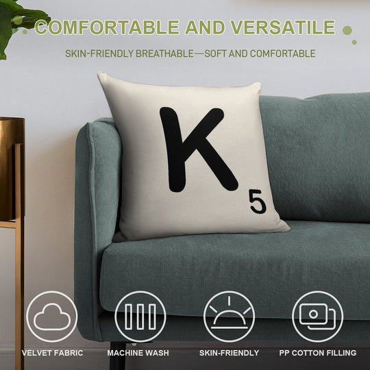 Scrabble Tile K Soft Decorative Cover Throw Pillow