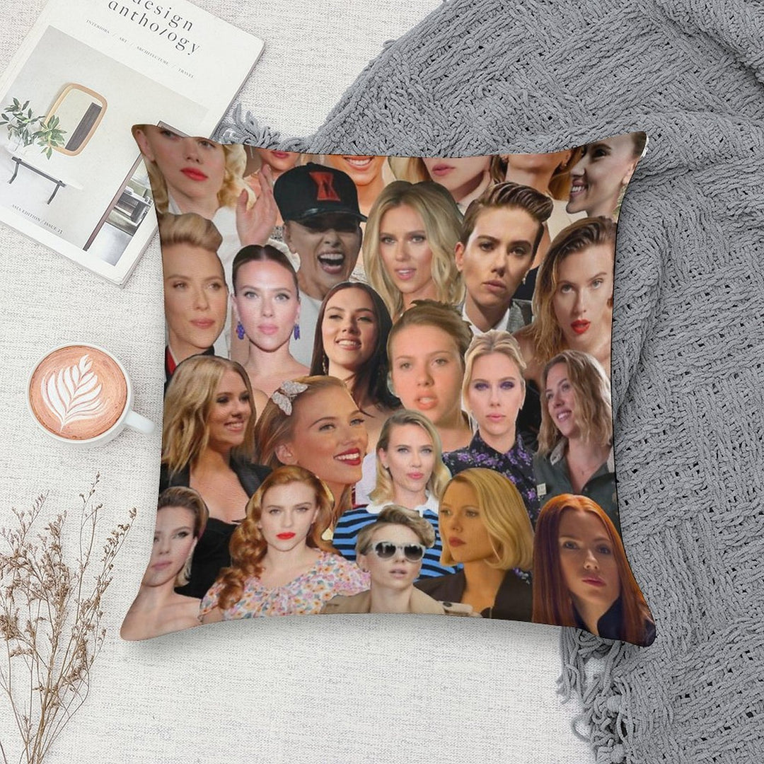 Scarlett Johansson Photo Collage Soft Luxury Feel Throw Pillow