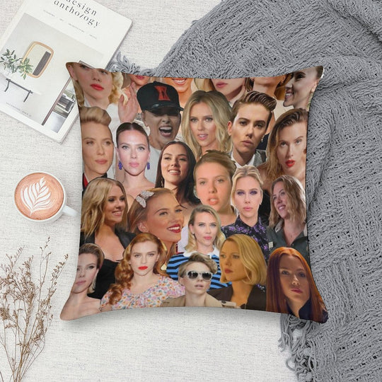 Scarlett Johansson Photo Collage Soft Luxury Feel Throw Pillow