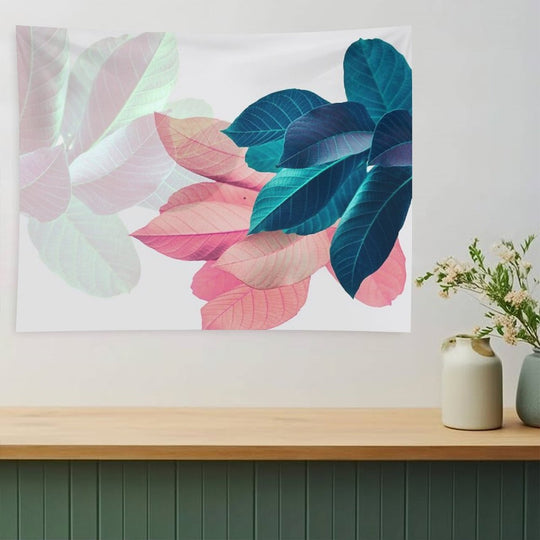 Blue Pink Plant Leaf Tapestry