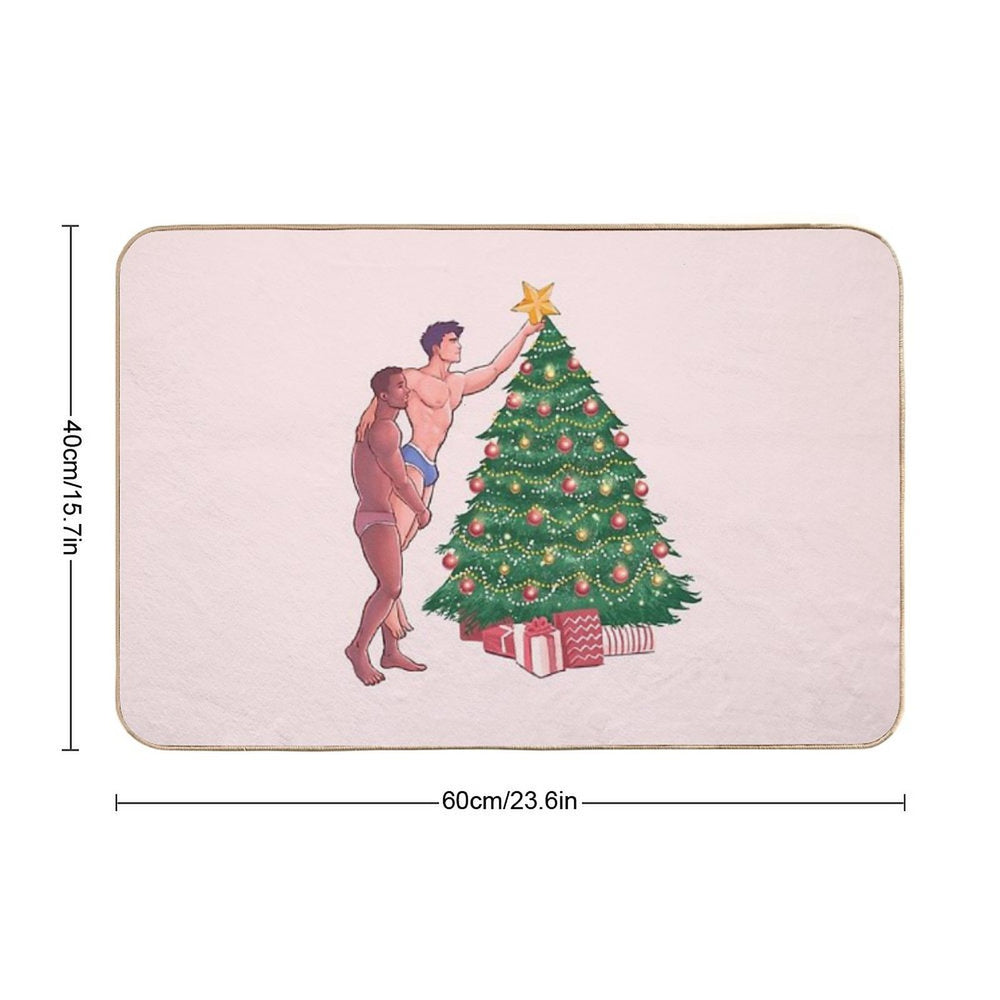 Gay Christmas Hunks  Repositionable Bath Mat