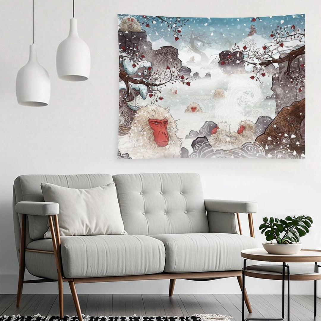Soaking Japanese Snow Monkeys Tapestry