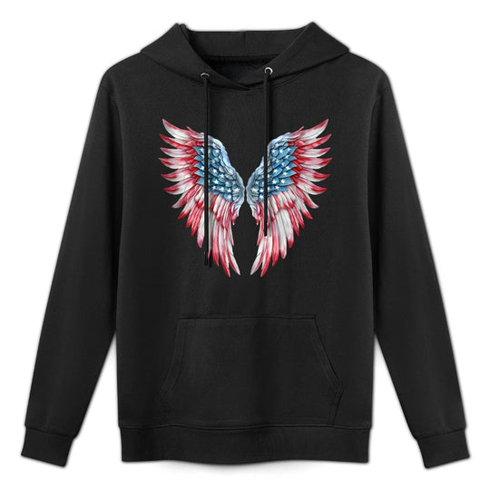 Veterans Day, 4th of July Patriotic Wings Angel Usa Flag Breathable Fabric Hoodie