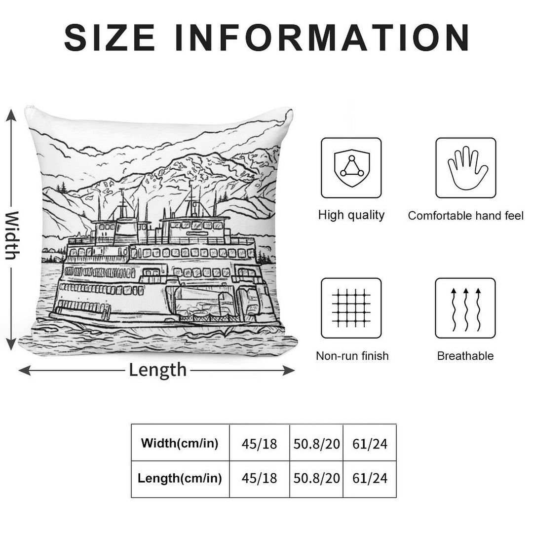 Washington State Ferry Sketch Soft Ultra-Soft Texture Throw Pillow