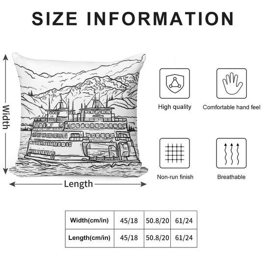 Washington State Ferry Sketch Soft Ultra-Soft Texture Throw Pillow