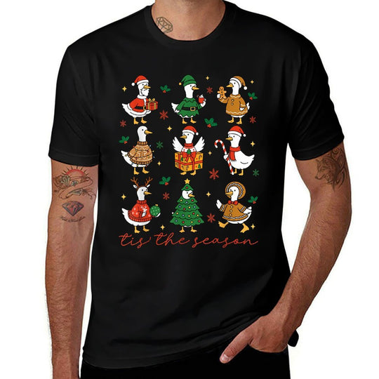 Retro Silly Goose Santa Cute Merry Christmas Tis The Season  Easy-care T-Shirt
