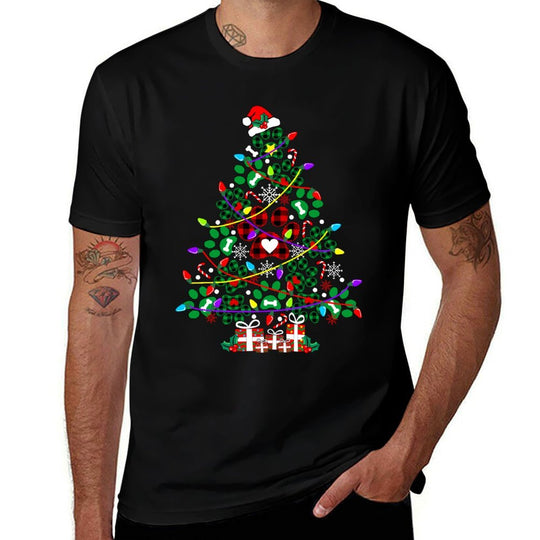 Paws Print Christmas Tree Dog Or Cat with Santa Lights  Versatile T-Shirt