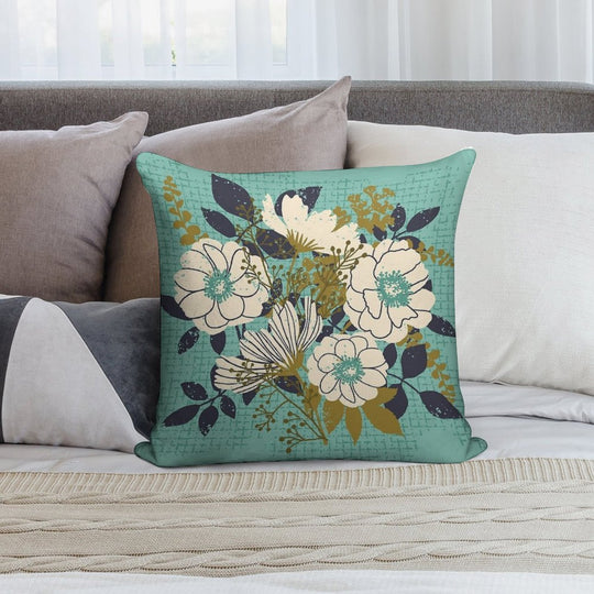 Floral Bouquet ~ on Turquoise Soft Decorative Cover Throw Pillow