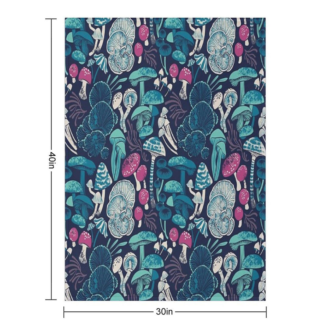 Mystical Fungi  Midnight Blue Background Mint Teal And Dark Pink Wild Mushrooms Easy Care Throw Blanket