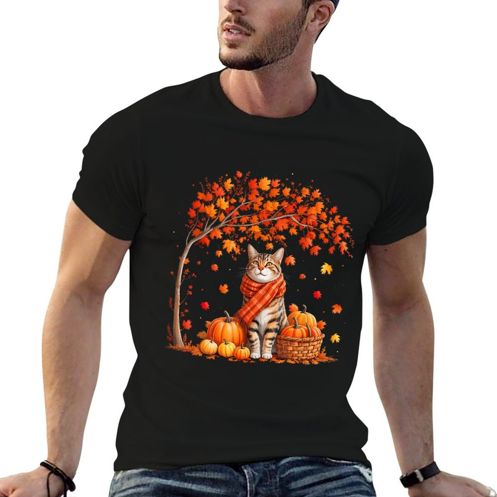 Hello Autumn Cat Fall Leaf Kitten Lover Thanksgiving Women  Affordable Price T-Shirt