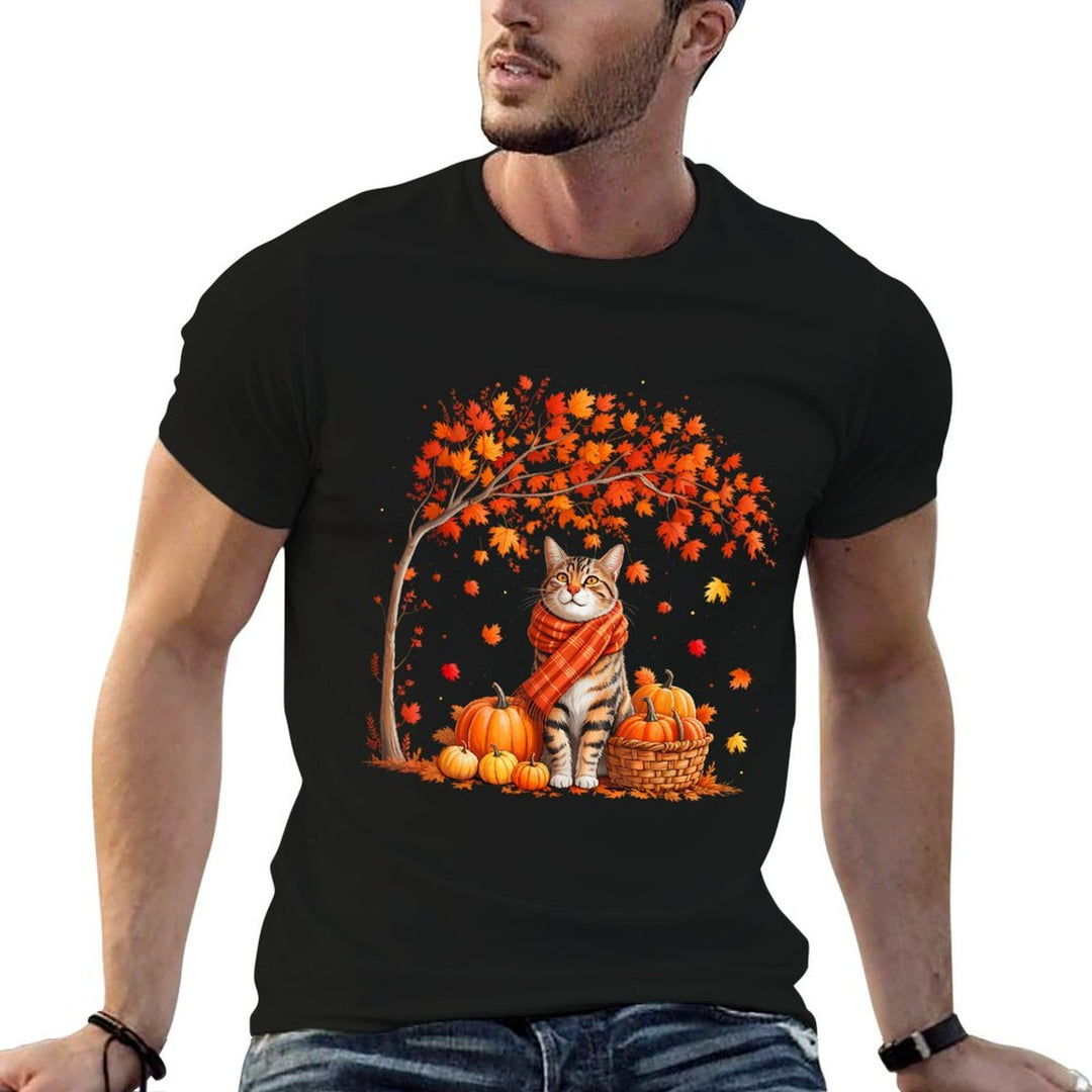 Hello Autumn Cat Fall Leaf Kitten Lover Thanksgiving Women  Affordable Price T-Shirt