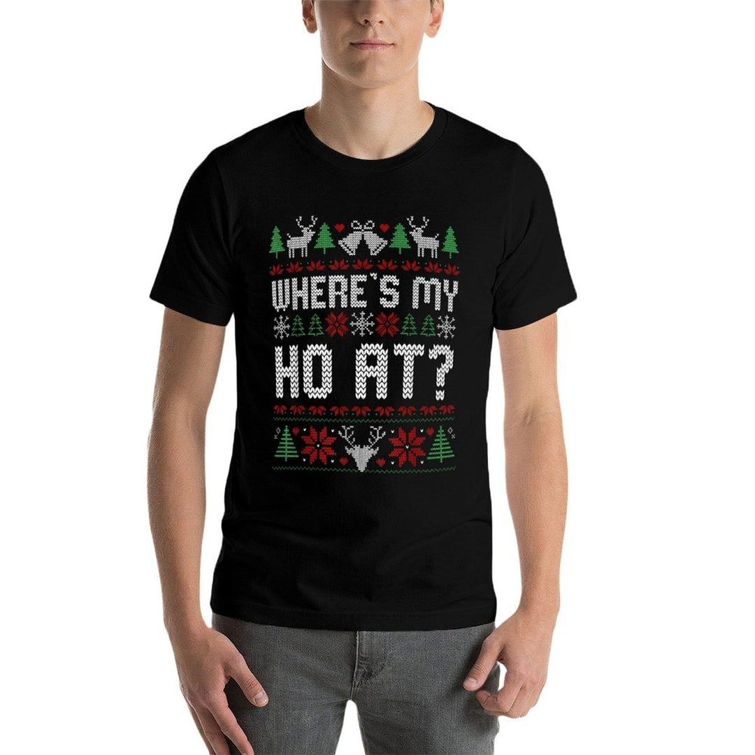Where My Hos At Ugly Christmas Sweater Couples Matching  Moisture-wicking T-Shirt