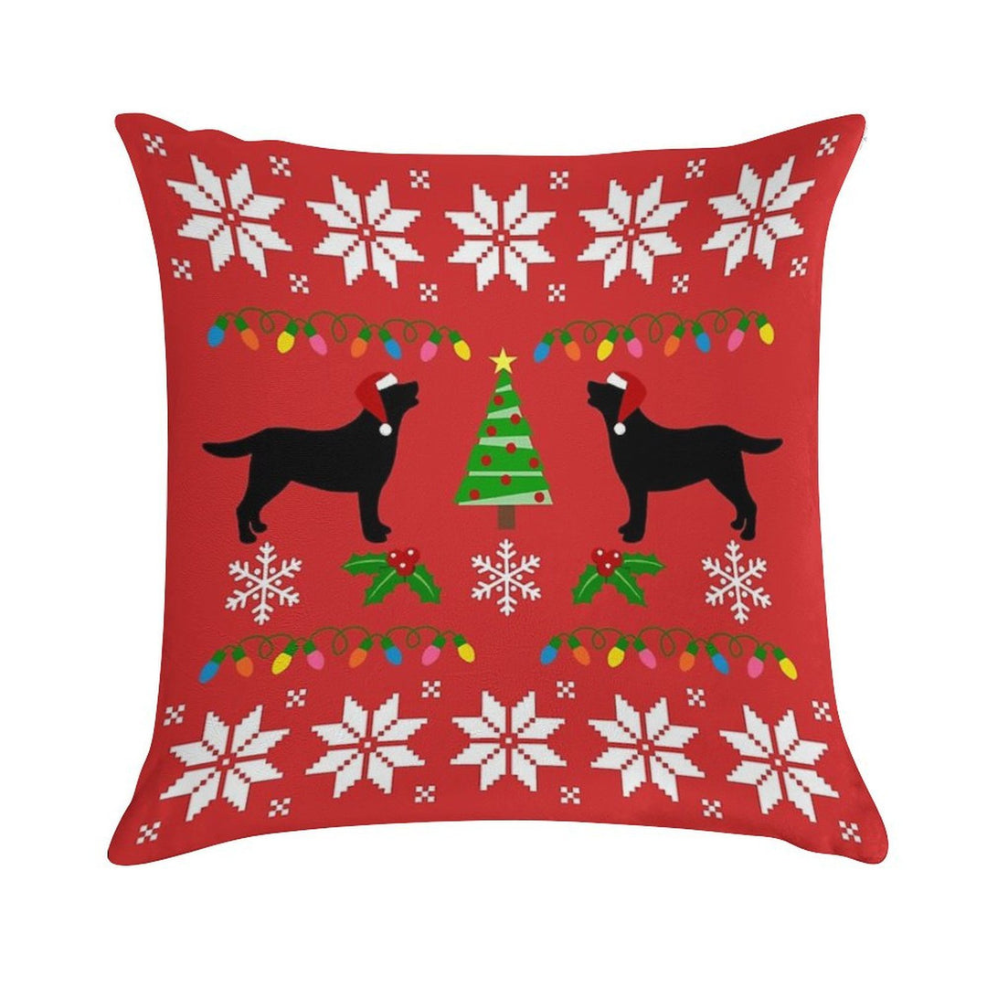 Black Labrador Happy Christmas Sweater Pattern Soft Hidden Zipper Throw Pillow