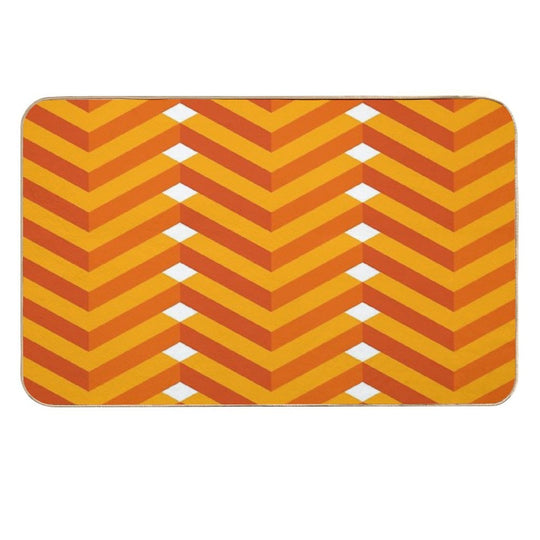 Desert Orange And Yellow Isometric Chevron on White Geometric Pattern  Anti-Trip Bath Mat