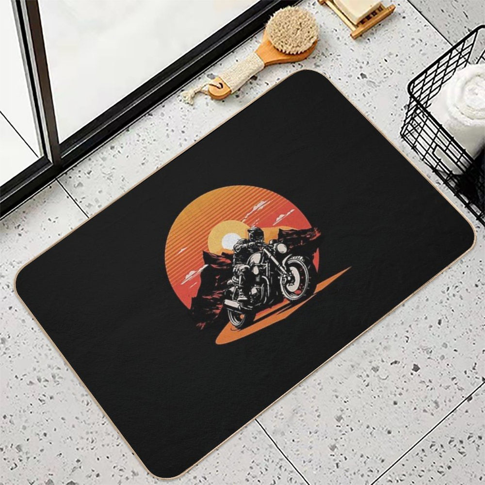 SUNSET BIKER MOTORBIKE RIDER RETRO VINTAGE  Easy To Clean Bath Mat