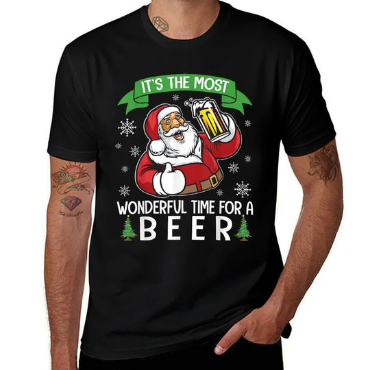 Santa Drinking Beer Its The Most Wonderful Time For A Beer  Easy-care T-Shirt