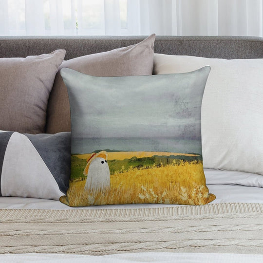 There's A Ghost in The Wheat Field Again... Soft Shrink-Resistant Throw Pillow