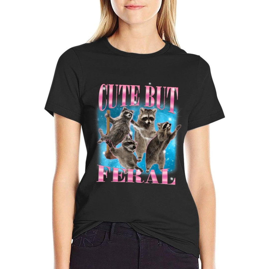 Cute But Feral Girl Summer Trash Panda Funny Raccoon Meme  Relaxed-fit T-Shirt