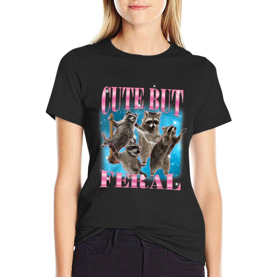 Cute But Feral Girl Summer Trash Panda Funny Raccoon Meme  Relaxed-fit T-Shirt