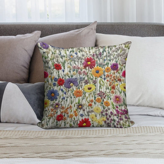 Embroidered Wildflowers Soft Ultra-Soft Texture Throw Pillow