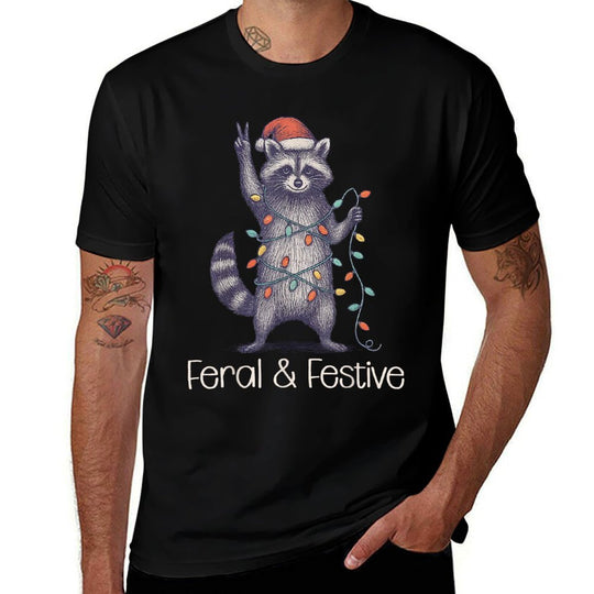 Feral And Festive Raccoon Santa Christmas Holiday Racoon  Stretchy T-Shirt