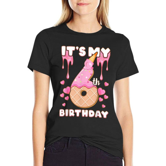 Birthday, Girl 6 Years, Ice Cream, It's My 6th Birthday  Slim-fit Cut T-Shirt