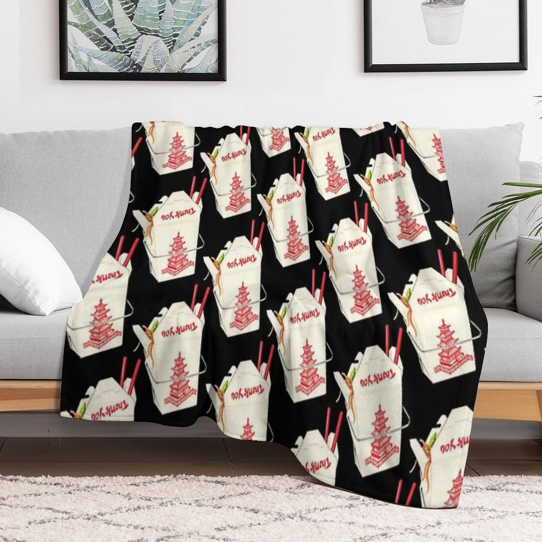 Chinese Takeout Pattern - Black Lightweight Throw Blanket