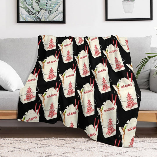 Chinese Takeout Pattern - Black Lightweight Throw Blanket