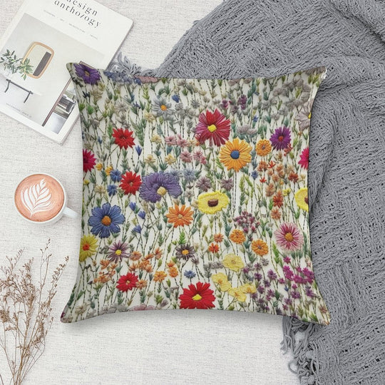 Embroidered Wildflowers Soft Ultra-Soft Texture Throw Pillow