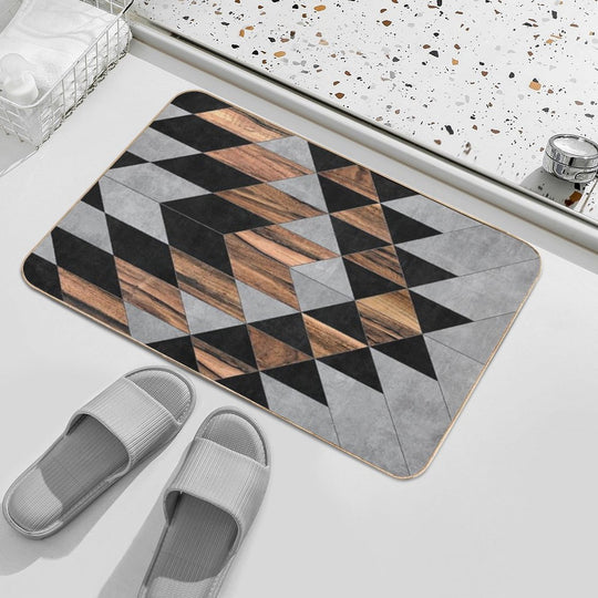 Urban Tribal Pattern No.10 - Aztec - Concrete And Wood  Fade-Resistant Bath Mat