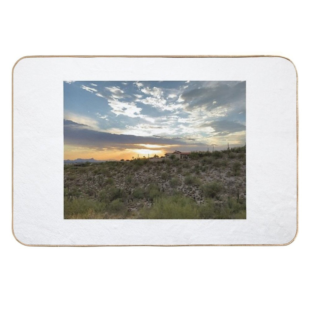 Sunset over Desert Mountain  Long-Lasting Bath Mat