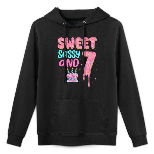 Kids Sweet Sassy And Seven Birthday Girl Donut 7th Birthday Colorfast Hoodie