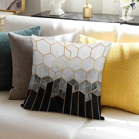 Charcoal Hexagons Soft Short Plush Fabric Throw Pillow