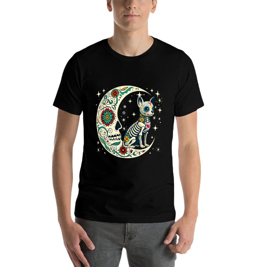 Dia De Los Muertos Halloween Moon Floral Skeleton Chihuahua  Soft T-Shirt
