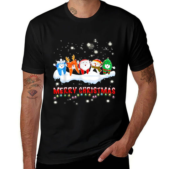 Merry Christmas Dental Assistant Tooth Xmas Lights Santa  Fade-proof Color T-Shirt