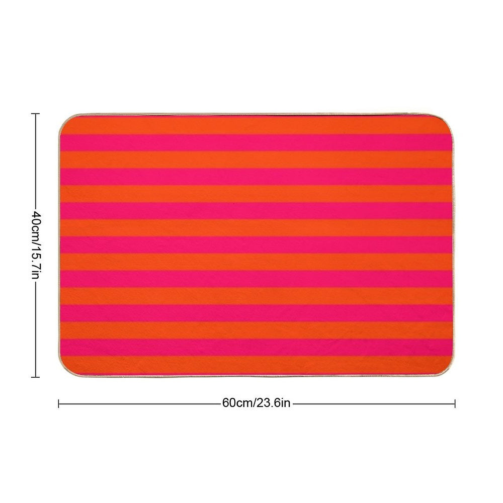 Orange Pop And Hot Neon Pink Horizontal Stripes Durable Bath Mat
